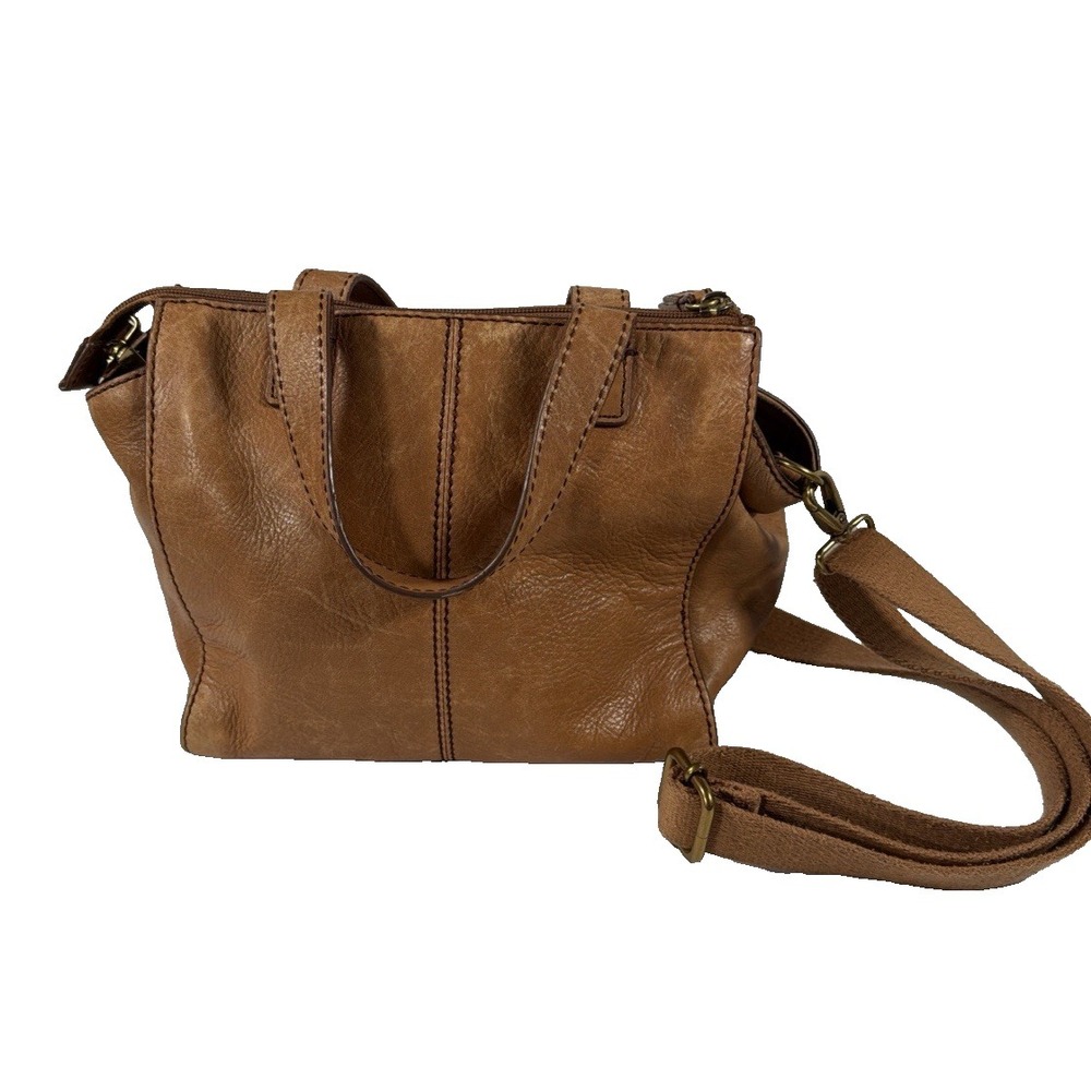 Fossil Tessa Brown Pebbled Leather Crossbody Satchel Purse Medium Bag - Picture 2 of 11